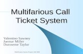 Multifarious Sytems Project, Fall 2005 1 Multifarious Call Ticket System Valentino Sawney Jaemar Miller Duroseme Taylor.