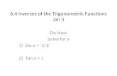 6.4 Inverses of the Trigonometric Functions Jan 5 Do Now Solve for x 1)Sin x = -1/2 2)Tan x = 1.