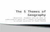 Objective: Students will be able to understand & apply the 5 themes of geography to actual locations of their choice.