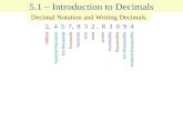 5.1 – Introduction to Decimals Decimal Notation and Writing Decimals. 2, 4 5 7, 8 3 2. 8 3 0 9 4 ones tens hundreds thousands ten-thousands hundred-thousands.