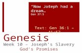 Genesis Week 10 – Joseph’s Slavery God’s Promises “Now Joseph had a dream…” Gen 37:5 Text: Gen 36:1 – 41:57.
