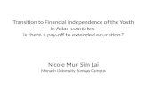 Transition to Financial Independence of the Youth in Asian countries: is there a pay-off to extended education? Nicole Mun Sim Lai Monash University Sunway.