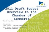 11 2011 Draft Budget Overview to the Chamber of Commerce March 16, 2011 Presenters: John Taylor, Regional Councillor Mike Mayes, Director, Financial Services/Treasurer.