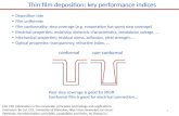 Thin film deposition: key performance indices Deposition rate Film uniformity Film conformality: step coverage (e.g. evaporation has worst step coverage)