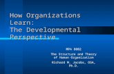 How Organizations Learn: The Developmental Perspective MPA 8002 The Structure and Theory of Human Organization Richard M. Jacobs, OSA, Ph.D.