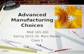 8/12/2015 Advanced Manufacturing Choices MAE 165-265 Spring 2013, Dr. Marc Madou Class 1.