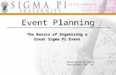 Event Planning The Basics of Organizing a Great Sigma Pi Event Developed by Jason Swackhamer  ‘97.