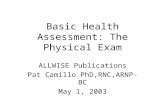 Basic Health Assessment: The Physical Exam ALLWISE Publications Pat Camillo PhD,RNC,ARNP-BC May 1, 2003.