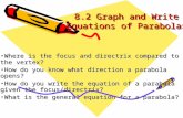 8.2 Graph and Write Equations of Parabolas 8.2 Graph and Write Equations of Parabolas Where is the focus and directrix compared to the vertex?Where is.