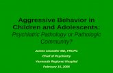 Aggressive Behavior in Children and Adolescents: Psychiatric Pathology or Pathologic Community? James Chandler MD, FRCPC Chief of Psychiatry Yarmouth Regional.