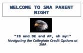 WELCOME TO SMA PARENT NIGHT "IB and DE and AP, oh my!" Navigating the Collegiate Credit Options at SMA "IB and DE and AP, oh my!" Navigating the Collegiate.