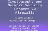 Cryptography and Network Security Chapter 20 Firewalls Fourth Edition by William Stallings Lecture slides by Lawrie Brown extended and adopted by Hans.