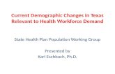 Current Demographic Changes in Texas Relevant to Health Workforce Demand State Health Plan Population Working Group Presented by Karl Eschbach, Ph.D.