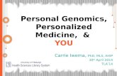 Personal Genomics, Personalized Medicine, & YOU Carrie Iwema, PhD, MLS, AHIP 30 th April 2014 TLA’14.