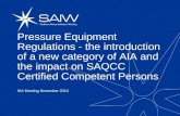 Pressure Equipment Regulations - the introduction of a new category of AIA and the impact on SAQCC Certified Competent Persons AIA Meeting November 2010.