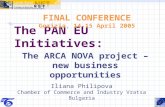 The PAN EU Initiatives: The ARCA NOVA project – new business opportunities FINAL CONFERENCE Gorizia, 14-15 April 2005 Iliana Philipova Chamber of Commerce.