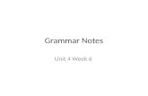 Grammar Notes Unit 4 Week 6. Please take out your notes for your studies in Grammar … Grammar Notes Week 6.