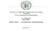 ECGD 4122 – Foundation Engineering Lecture 4 Faculty of Applied Engineering and Urban Planning Civil Engineering Department 2 nd Semester 2008/2009.