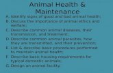 Animal Health & Maintenance A.Identify signs of good and bad animal health; B.Discuss the importance of animal ethics and welfare; C.Describe common animal.