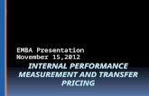 EMBA Presentation November 15,2012. Internal Performance Measurement  Responsibility Centers  Residual Income  Return on Investment  EVA.