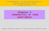 Chapter 3 PROPERTIES OF PURE SUBSTANCES Copyright © The McGraw-Hill Companies, Inc. Permission required for reproduction or display. Thermodynamics: An.