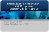 Transition in Michigan MAASE Update Summer 2013: Part 2 Chuck Saur, MI-TOP Larry Stemple, Wayne RESA.