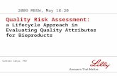 Quality Risk Assessment: a Lifecycle Approach in Evaluating Quality Attributes for Bioproducts 2009 MBSW, May 18-20 Suntara Cahya, PhD.