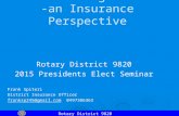 Risk Management -an Insurance Perspective Rotary District 9820 2015 Presidents Elect Seminar Frank Spiteri District Insurance Officer franksp245@gmail.comfranksp245@gmail.com.