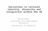 Variations in national identity, diversity and integration within the UK David Owen, Institute for Employment Research, University of Warwick,