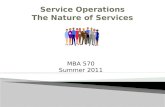 MBA 570 Summer 2011.  Understanding the managerial implications of the distinctive characteristics of a service operation.  Describing a service using.