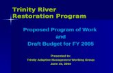 Trinity River Restoration Program Proposed Program of Work and Draft Budget for FY 2005 Presented to: Trinity Adaptive Management Working Group June 15,