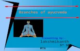 Branches of ayurveda Presenting by:- lakshmikanth 5 th SEM MTA.