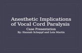 Anesthetic Implications of Vocal Cord Paralysis Case Presentation By: Hannah Scheppf and Leia Martin.