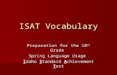 ISAT Vocabulary Preparation for the 10 th Grade Spring Language Usage Idaho Standard Achievement Test.