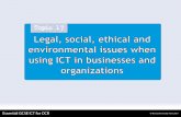 Legal, social, ethical and environmental issues when using ICT in businesses and organizations.