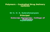 Dr C. V. S. Subrahmanyam Principal Gokaraju Rangaraju College of Pharmacy Hyderabad Polymers – Controlled Drug Delivery systems.