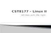 Ssh keys, yum, ntp, rsync 1.  CST8177 Linux Operating Systems II  Saturday 13-Dec-14 10:30-13:30 T130 2.