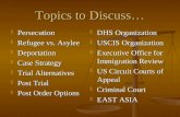 Topics to Discuss…  Persecution  Refugee vs. Asylee  Deportation  Case Strategy  Trial Alternatives  Post Trial  Post Order Options  DHS Organization.