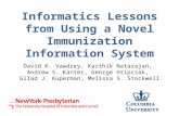 Informatics Lessons from Using a Novel Immunization Information System David K. Vawdrey, Karthik Natarajan, Andrew S. Kanter, George Hripcsak, Gilad J.