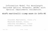 Information Model for Wavelength Switched Optical Networks (WSON) with Optical Impairments Validation. draft-martinelli-ccamp-wson-iv-info-01 Giovanni.