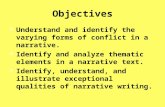 Objectives Understand and identify the varying forms of conflict in a narrative. Identify and analyze thematic elements in a narrative text. Identify,