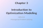 Chapter 3 Introduction to Optimization Modeling CBTL212 Managerial Problem Solving.