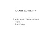 Open Economy Presence of foreign sector –Trade –Investment.