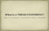 Keys to creating a successful thesis statement. A thesis statement is a one- sentence summarization of the argument or analysis that is to follow in your.