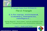 1 E-Triangle Notes from TETRADYN The E-Triangle E is for energy, environment, economics, emergencies, entelligence… Going Beyond “Just Green” and all.