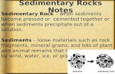 Sedimentary Rocks Notes Sedimentary Rock – when sediments become pressed or cemented together or when sediments precipitate out of a solution. Sediments.