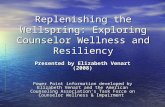 Replenishing the Wellspring: Exploring Counselor Wellness and Resiliency Presented by Elizabeth Venart (2008) Power Point information developed by Elizabeth.