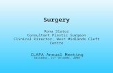 Surgery Rona Slator Consultant Plastic Surgeon Clinical Director, West Midlands Cleft Centre CLAPA Annual Meeting Saturday, 11 th October, 2008.