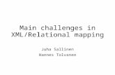 Main challenges in XML/Relational mapping Juha Sallinen Hannes Tolvanen.