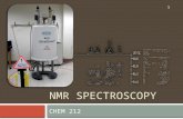 1 NMR SPECTROSCOPY CHEM 212. Introduction to Spectroscopy 2 Spectroscopy is the study of the interaction of matter with the electromagnetic spectrum 1.